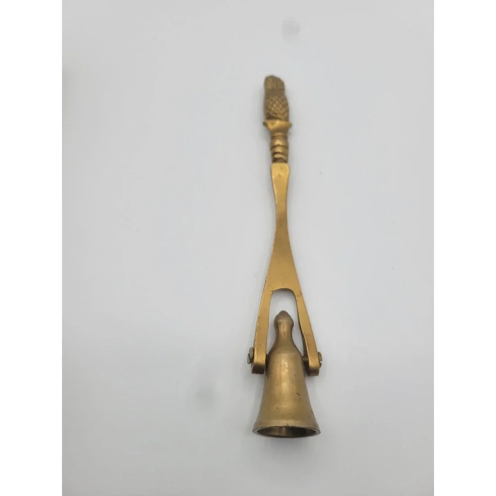 Vintage Solid Brass Pineapple Handle Candle Snuffer Articulated Bell 9 Inch